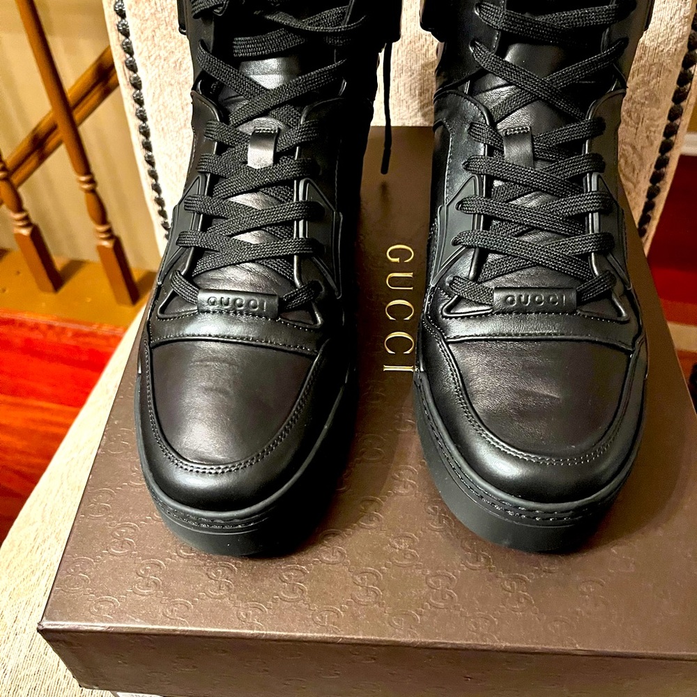Authentic Gucci High Top Mens Tennis Shoes Size 9 Black